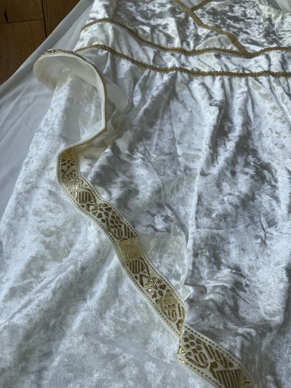 Greek costume Girls Medium White Velvet and Gold Goddess Costume Dress with Cape